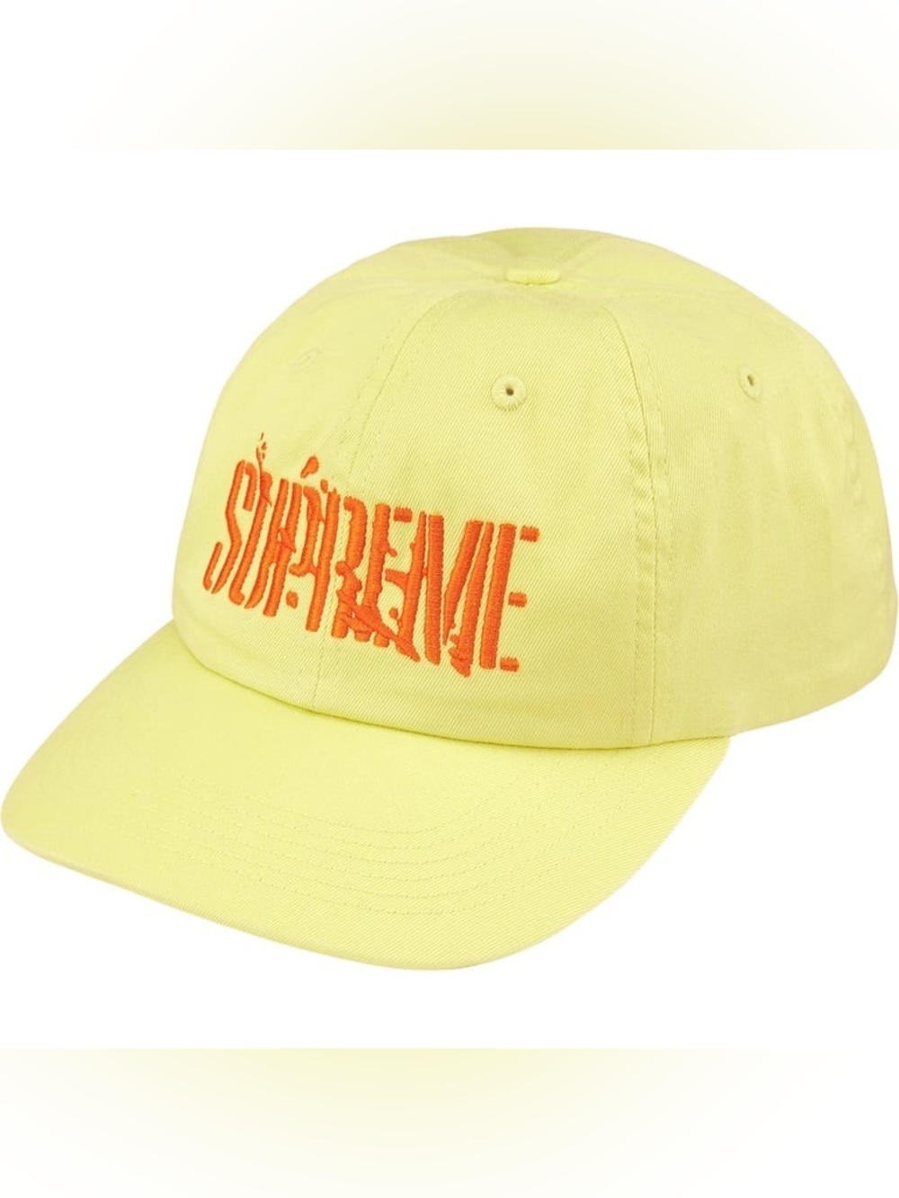 Supreme Splatter Logo 6-Panel Hat in 'Yellow' FW25 Adjustable Strap Orange Logo